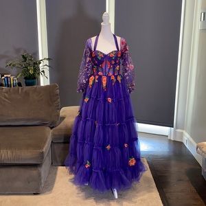 Women’s Purple Full Length Prom Party Dress Corset Back Detachable Arms Size 4